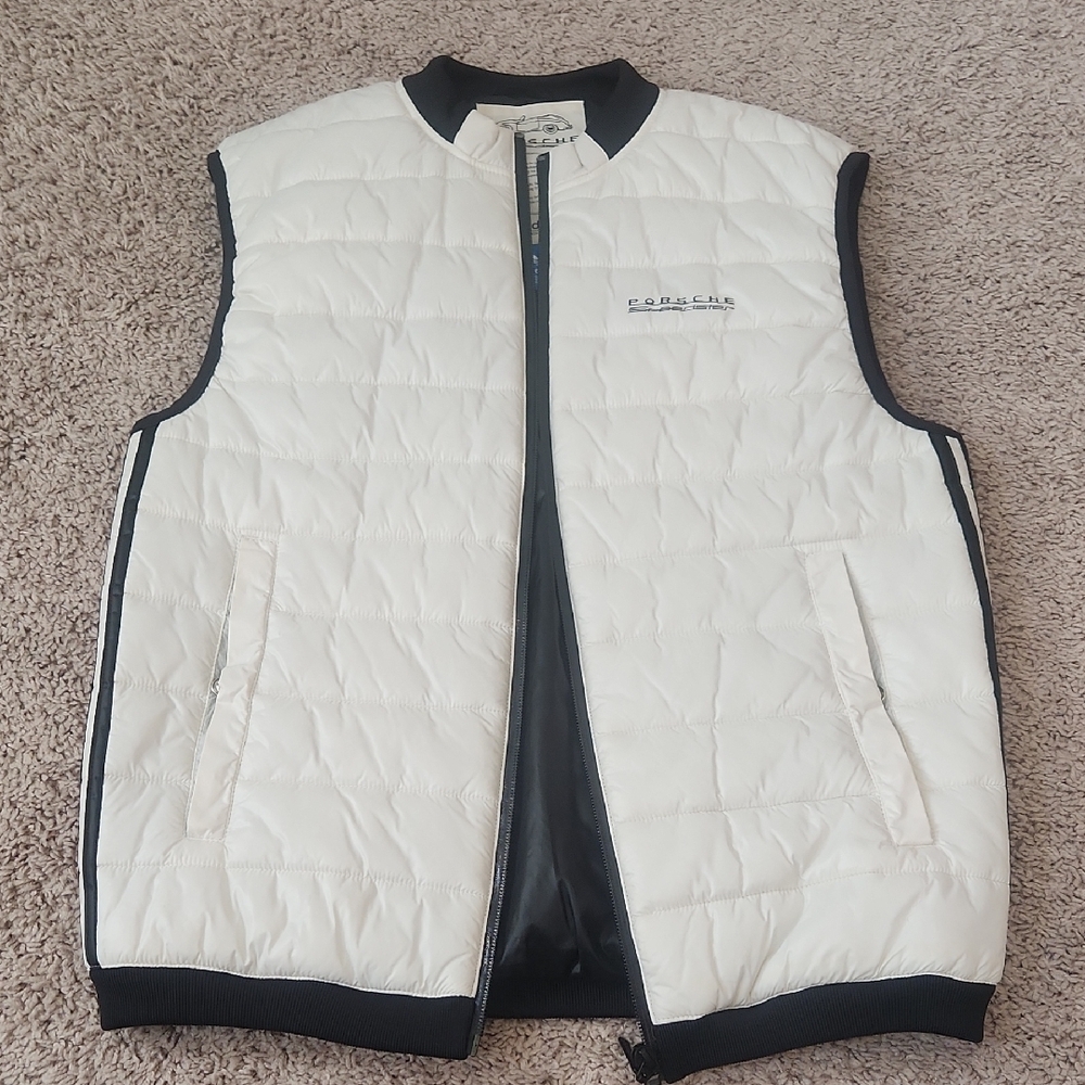 White and Black Quilted Vest with Black Trim